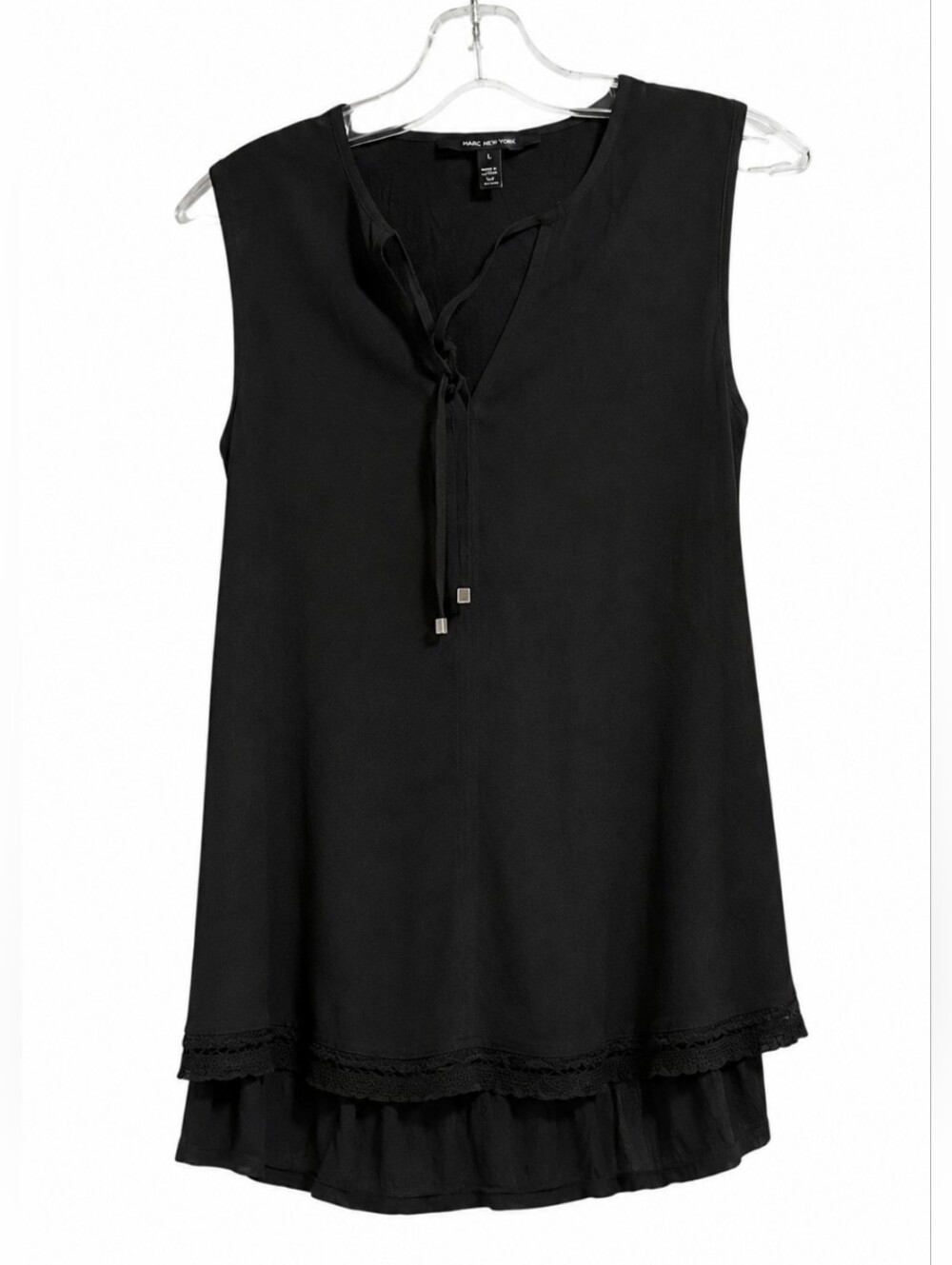 Long Tall Sally Women's Tall Black Sleeveless Blouse Tie Neck Sheer Lightweight